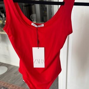 Zara red scoop-neck Bodysuit Top